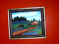 ORIGINAL Signed Bluebonnet Landscape Tractor Barn Path Hills Oil Canvas Painting