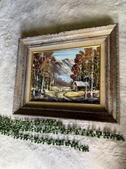 Vintage Framed Original Autumn Mountain Landscape Oil Painting 13.5” x 16.5”