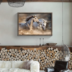Large Framed Horse Wall Art: Horse Wooden Painting Western Pictures Wild Animals