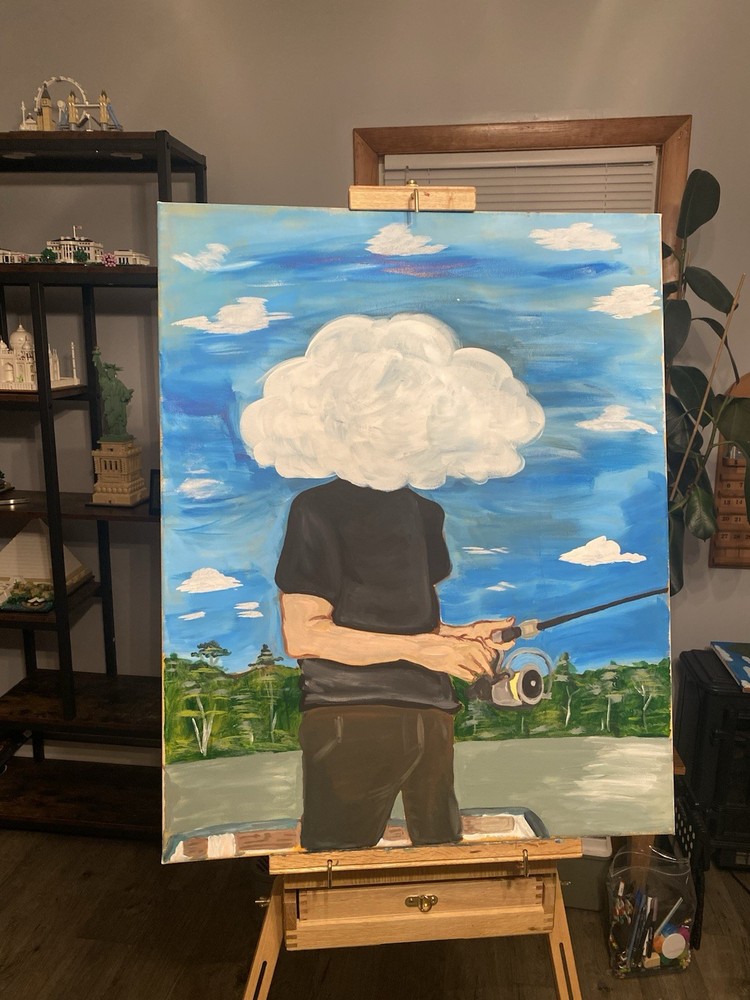 Fishing painting for home original acrylic painting on canvas