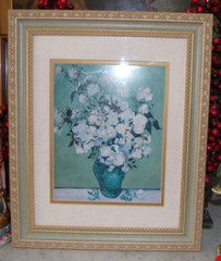FRAMED VINCENT VAN GOGH VTG 1960’S COLOR PRINT OF „PINK ROSES IN A VASE (1890)“
