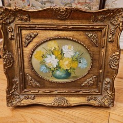 Vintage Floral Oil Painting In Ornate Gold Gilt Wood Frame 12x10in Beautiful