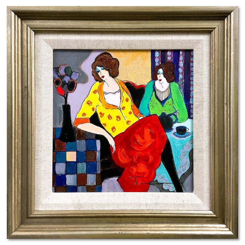 Itzchak Tarkay (1935-2012) „Sisters“ Signed Mixed Media Overpaint, Framed