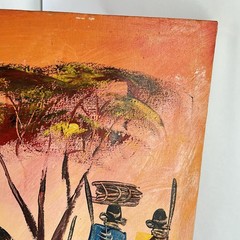 Kenyan Africa Culture Painting On Canvas Signed Twiga Villagers Hut 14.5×21.5 In