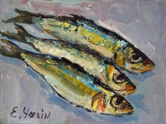 Original oil painting Sardines Fish hand painted art Nautical wall decor Seafood