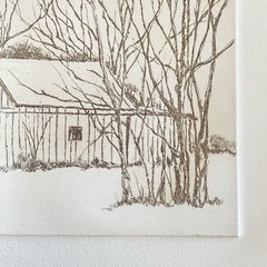 Original Woodblock Barn Etching By Fran Ritchie Yost