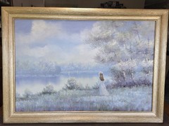 Painting Henri Dubois French Impressionist Large , Beautiful Gray/Lavendars 1970