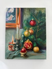 Christmas Tree, Original Painting oil,11x14inch, Wall Art Decor, Signed Art Gift