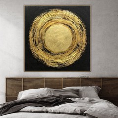 Golden Circle Oil Painting on Canvas Hand Painted Abstract Wall Art For Decor