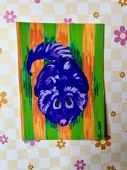 ACEO Original Art dog striped secondary color block dogs by Kai Robin Courtney
