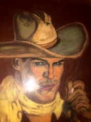 Rare Original 1930s Western Illustration Art Painting Cowboy
