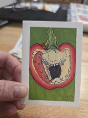 ACEO Original Painting Acrylic Red Pepper Half Vegetable Bell Pepper Mango