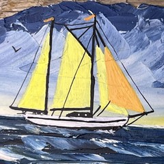 Original Hand Painted Driftwood Art Lighthouse Sailboat Seascape Signed Bianchi
