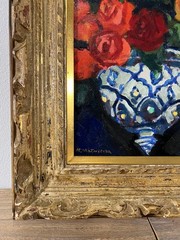Japanese Vintage Mid-Century floral Still Life Painting – Antique Oil Painting
