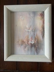 Seascape Birds Original Oil Painting Signed B. Thompson Wood Frame-Coastal VTG