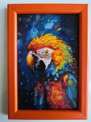 Original Oil Painting in Frame Miniature 6х4 in Parrot Bird