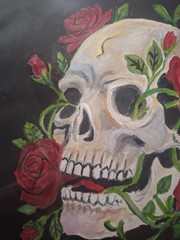 Original Signed 9×12 Skull And Roses Acrylic Art On Paper Contemporary Home…