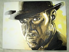 Canvas Painting Indiana Jones Harrison Ford Speckled B&W Art 16×12 inch Acrylic