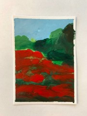 Original Acrylic Red Poppy Landscape I ACEO OOAK Miniature Painting Signed Art