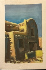 Adobe Building Style In Santa Fe, NM Gouache Color On Paper 9×12 Inches Reprint