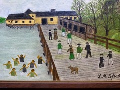 2 Primitive Paintings by L M Spaeth of Pitman New Jersey & Alcyon Park Boardwalk