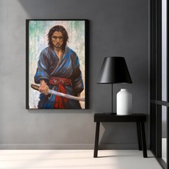 Samurai Painting Japan Man Original Art Warrior Artwork Japan Wall Art Large Art