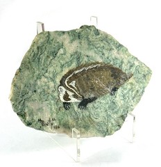 Hand Painted Badger on Natural Stone Slab Signed H Marty 1986 Wildlife 6×4”