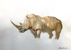 Rhinoceros, Animal, Watercolor artwork, Handmade, Original painting on paper