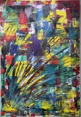 Original old abstract painting, signed Ola Gerhart, 1973, 80.0 x 55.0 cm.