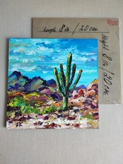 Original oil painting Arizona Cactus Saguaro artwork Landscape wall art 8*8 in