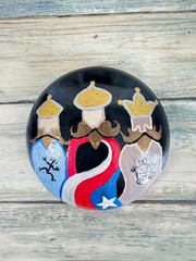 Artisan Hand Painted Man Made Rock | 3 Reyes Magos Puerto Rico Flag Art 4″ #A