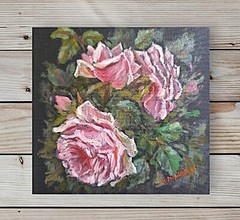 ANTIQUE PINK VINTAGE ROSE Original TEXTURED IMPASTO OIL Painting Floral Art Gift