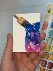ACEO Original Watercolor Painting 2.5×3.5in/ Brush Galaxy/ Mini art