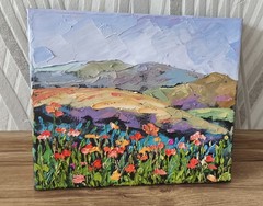 Landscape Original Oil Painting California Poppies on Canvas 25x30cm Signed Art