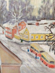 Vintage Swedish Winter Cityscape Painting
