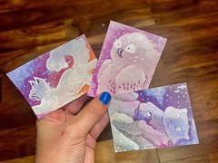 ACEO Originals Cloud Zodiac Animals Cat Otter Owl Watercolor Ink Art Cards Nova