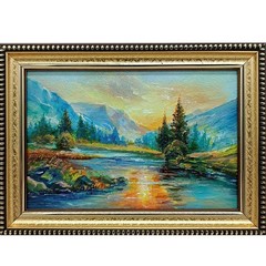 Original Oil Painting Forest Landscape with River 6×4 in Signed Framed