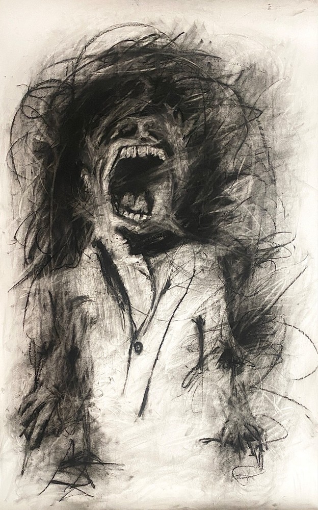 a large un framed original charcoal drawing 3×5 feet massive portrait