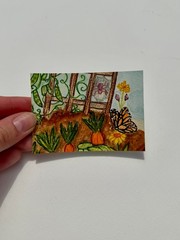 Original ACEO Watercolor Series Vegetable Garden Bees Poppy PaletteandPage Bugs