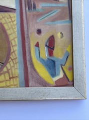 ANTIQUE CIRCUS PAINTING ABSTRACT CUBIST CUBISM MODERNISM MID CENTURY PERFORMERS