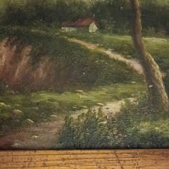 Original Oil Painting Still Life with Lake / River House 5×5 Inches