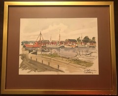 Old Oil? Painting/Picture “ Boats IN The Port “ 19 5/16×15 7/8in Decor