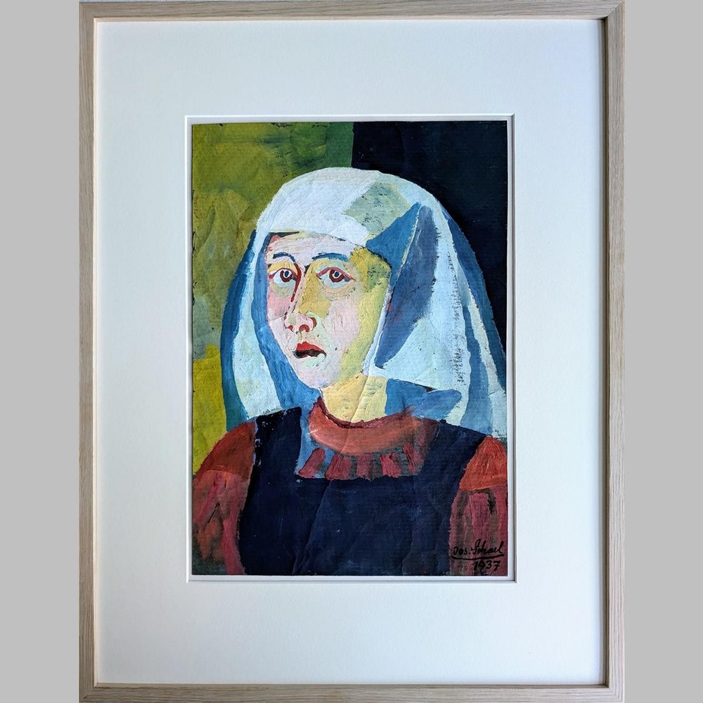 Josef Scharl portrait woman unique hand signed gouache new objectivity framed