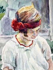 Impressionist Young Girl Sewing Carl Michel Boog 1877-1967, listed Brooklyn, NY