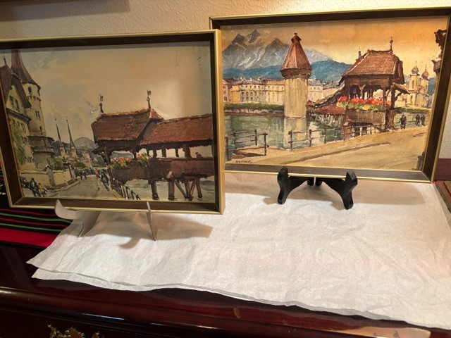 A.Marc ,Nicolas Markovitch Watercolor Painting Lithograph SWISS SCENES PAIR SEE