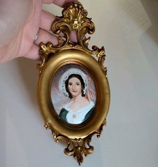 Antique Miniature Portrait Painting Joan Dunn Signed Gold Leaf Italy Frame D95