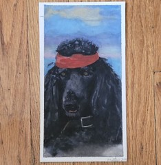 Black Poodle With Red Headband Watercolor Painting Signed E. Epstein 2/99