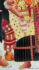 Pair of Vintage Guatemalan Folk Art Painting Pair Mayan Figures Boho Decor