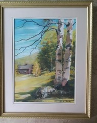 NICE BUCOLIC COUNTRY SUMMER LANDSCAPE WATERCOLOR PAINTING SIGNED „MARGE REEVES“!