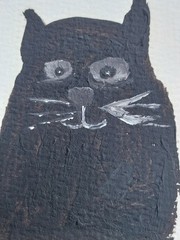 GAT Original Painting Impressionism Black Cat Kitten Signed 3×3 Miniature Art